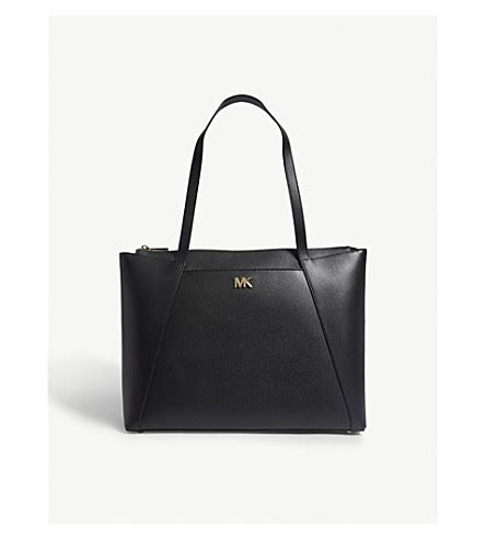 michael kors maddie large black|Michael Kors Black Maddie Large Logo Pebbled Leather Tote Bag.